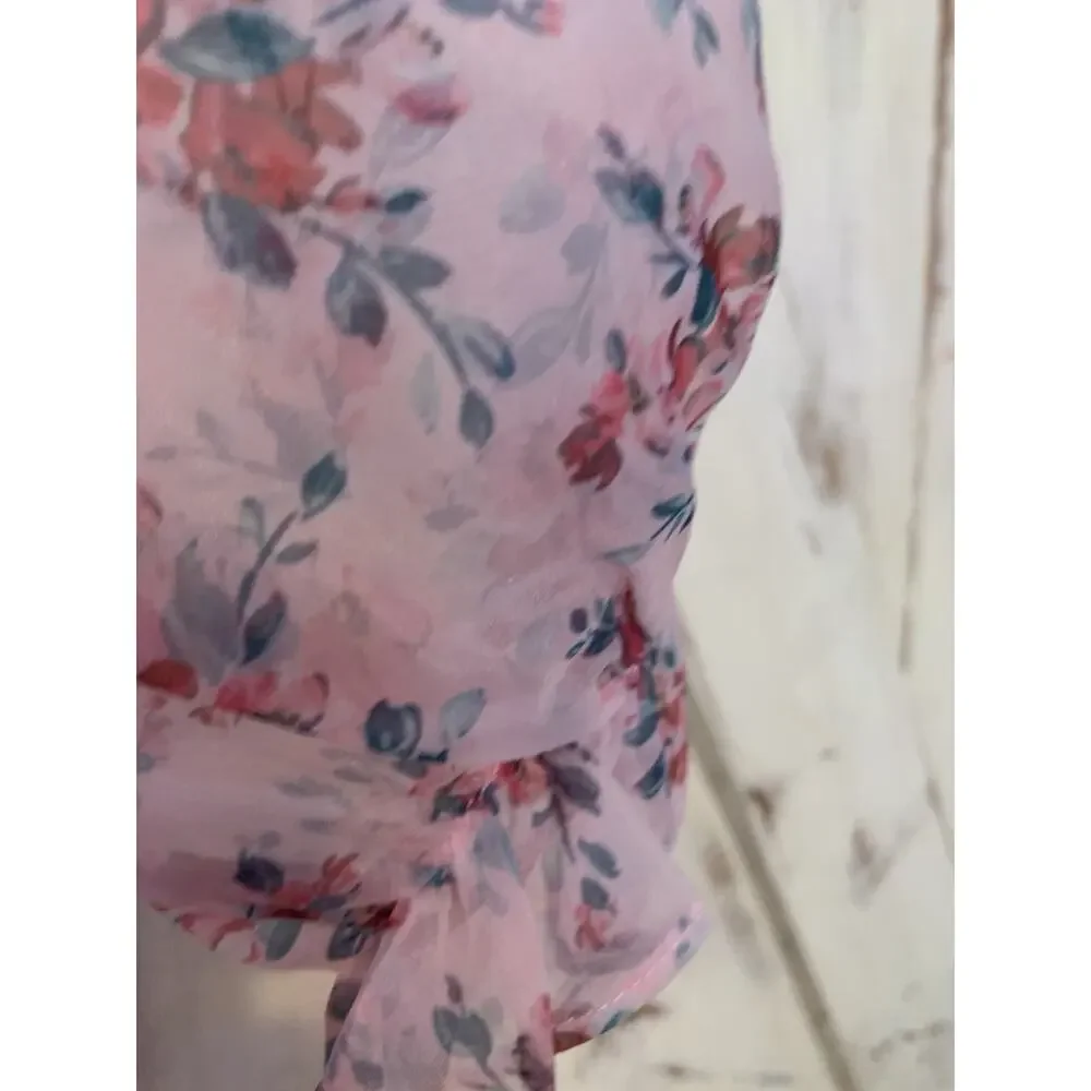 Endless Rose Floral Puff Pink Barbie Baby Doll Mini Dress Balloon Sleeves Size S
